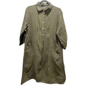Elena Baldi Womens Tunic Medium Green LINEN Popover 3/4 Sleeve Relaxed  Italy